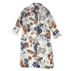 フラワーサテン　ロングシャツ　ワンピース 花柄 ガウン