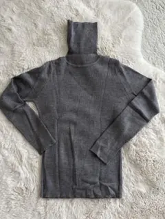 リブ編みハイネックセーター L グレー