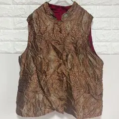 豪華✨エスニックデザイン ベスト・ジレ【M】茶系と裏は赤のリバーシブル