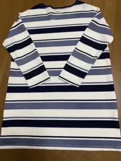 美品　ボーダー長袖カットソー　ロング丈　LL