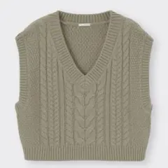 【美品】GU チャンキー ニット クロップド ベスト オリーブ