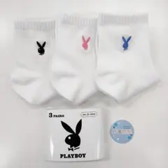 ★新品★ プレイボーイ ワンポイント刺繍 クォーター丈 ソックス白 3足組のサムネイル
