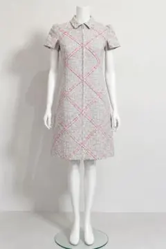 美品 ルネ rene チェック ワンピース バイカラー リボン 袖 