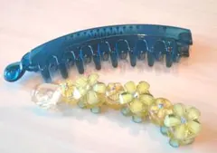 ヘアクリップセット ダークブルーと水色花モチーフ　2個セット