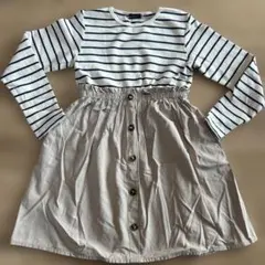 BeBe 140 ワンピース　切り替えタイプ　ボーダー　ボタンスカート