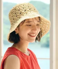 未使用グリーンレーベル新品ペーパーハット麦わら帽子ペーパー　レーシーハット