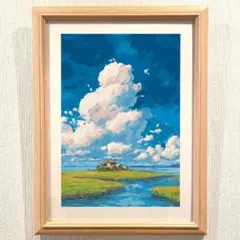 青い空と入道雲のアート