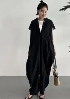 ⭐︎Curensology コットンレースオールインワン　黒のサムネイル