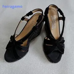 Salvatore　Ferragamo　サンダル　リボン　ブラック　ウェッヂ