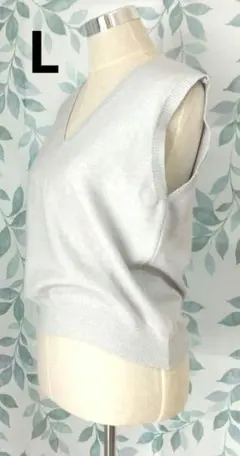 シンプル ベスト L相当 ベビーブルー ゆったり 重ね着 体型カバー ミセス