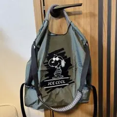 スヌーピー　エコバッグ　キャラクター刺繍　ショルダー付き　防水生地