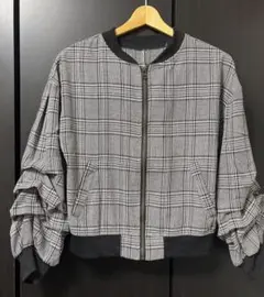 チェックブルゾン/チェックアウター/グレンチェック