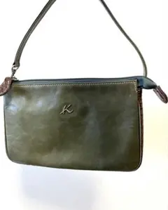 キタムラ オリーブ グリーン レザー ショルダー バッグ ハンドバッグ　本革