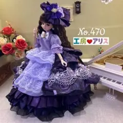 リカちゃん服 27cmドール服 No.470 パープルローズのロングフリルドレス