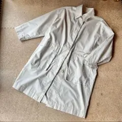 美品・春物・梅雨時期【ロング丈・ステンカラーコート】防風・防水・ベージュ