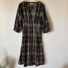 ZARA チェック柄 七分袖 シャツワンピース L