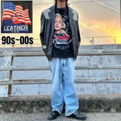 希少 90s~00s 2トーン 切り替え レザー スポーツジャケット カーコート