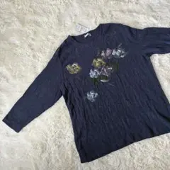 新品タグ付き LAPENSEE 日本製 花柄 プリーツカットソー 七分袖