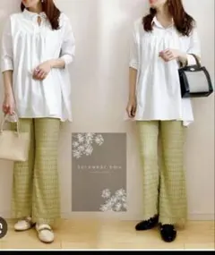 未使用タグ付きterawear emuオリーブグリーン 総レース フレアパンツM