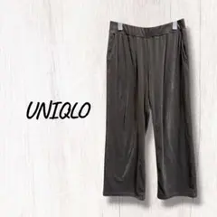ユニクロ グレー ベロア ワイドパンツ XL ウエストゴム
