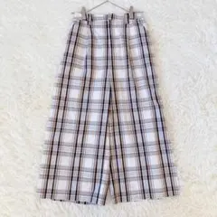 グローバルワーク チェック柄 ワイドパンツ 裏地 軽やか S バックゴム