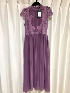 新品未使用　パープル フラワーレース マキシドレス　Mサイズ