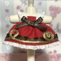 ミニチュアドール 服 177.ワンピース(赤×茶 チョコ ハート)