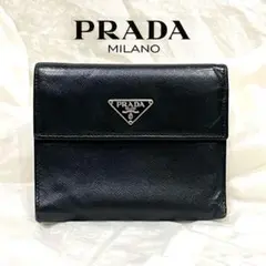 美品 PRADA プラダ サフィアーノ 三角プレート 二つ折財布 ウォレット 黒のサムネイル