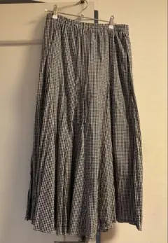 無印良品 強撚ボイルマキシスカート 婦人M・黒チェック