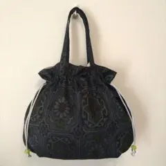 B652【着物リメイク】巾着型ハンドバッグ