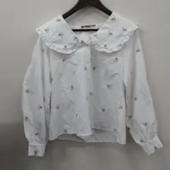 (1) ZARA フリル付き襟 小花柄シャツ