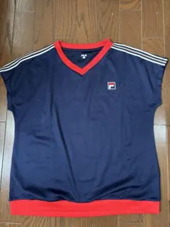 FILA ネイビー レッド Vネック Tシャツ L
