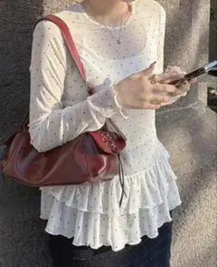 ドット柄　シースルー　トップス　フリル　shein