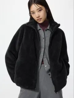 UNIQLO ファーリーフリースフルジップジャケット ブラック 黒 XL