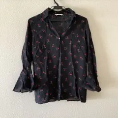 SLY 花柄長袖シャツ　スキッパー　ブラック