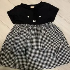 プティマイン　ミッフィー黒白チェックワンピース　90
