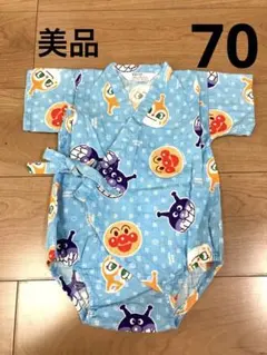 アンパンマン ベビー 甚平 ロンパース 70 水色 祭 浴衣 お祭り