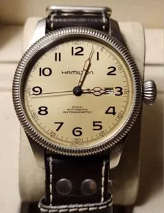 美品○ハミルトン○カーキ パイロット パイオニア○H764550○コマ保証 