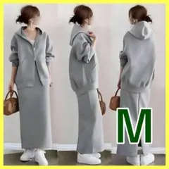 セットアップ スウェット M パーカー スカート 2点セット グレー 薄手