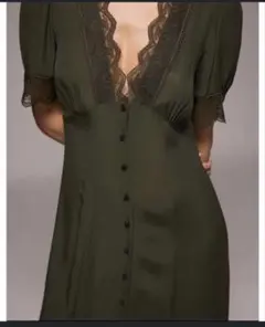 Zara オリーブグリーン レース付きロングワンピース
