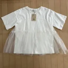【タグ付き新品】niko and… チュール切り替え 半袖Tシャツ ホワイト Lのサムネイル