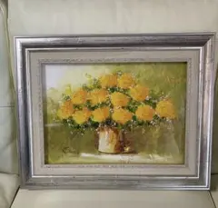 ☆秀作☆ 手書き油絵 花瓶のバラ 額付 肉筆絵画 インテリア 油彩画