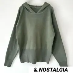 ノスタルジア M オリーブグリーン フード付きリブ編みパーカー