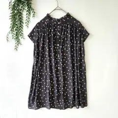 最終★美品 アウィーエフ【38】ドット柄 ブラウス フレンチスリーブ フリルのサムネイル