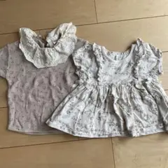 フリル付き花柄半袖トップス2枚セット