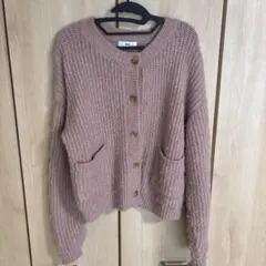 ピンク ニット カーディガン 長袖 ボタン付き