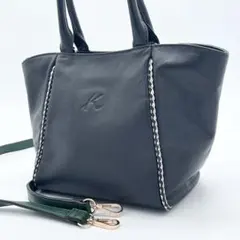 キタムラ　2way ショルダーバッグ　レザー　ダークネイビー　ゴールド金具