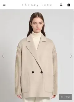 theory luxe ベージュダブルブレストジャケットーコート