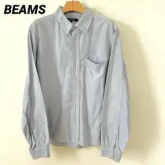 BEAMS 長袖シャツ L 部分ストライプ ポケット付き