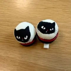 ハンドメイド 黒猫のピンクッション、針山 2個セット